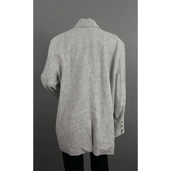 Old Navy Blazer XL Women Gray Pinstripe Double Breasted Linen Blend Business - Picture 2 of 12